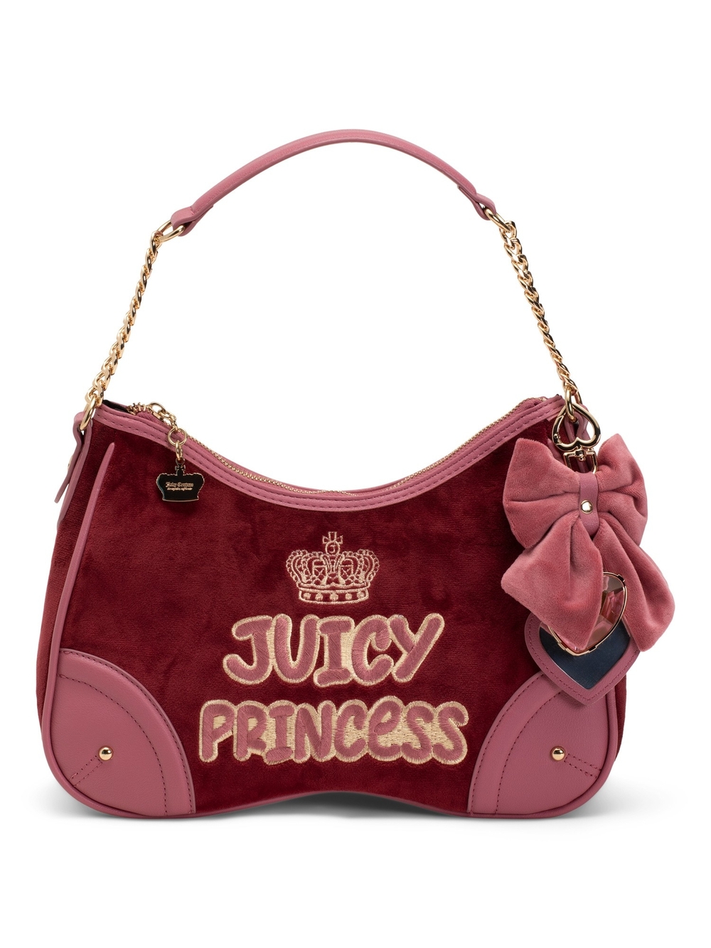 Juicy Couture Maroon and Pink Suede 'Juicy Princess' Shoulder Bag